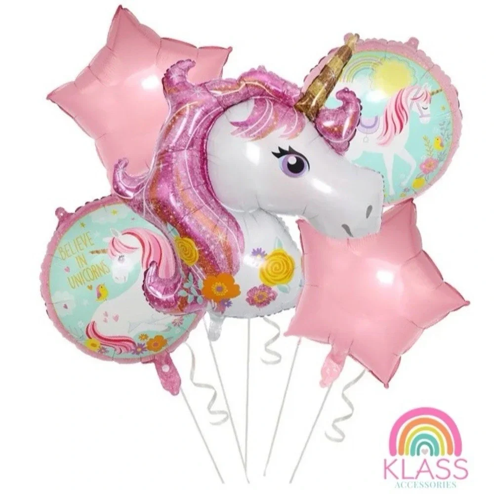 KLASS Unicorn Balloons Bouquet Girls Birthday Party Supplies 5pc Decorations